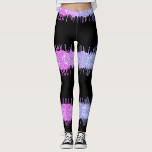 Paarse Neon Glitter Druppelt Zwarte Leggings