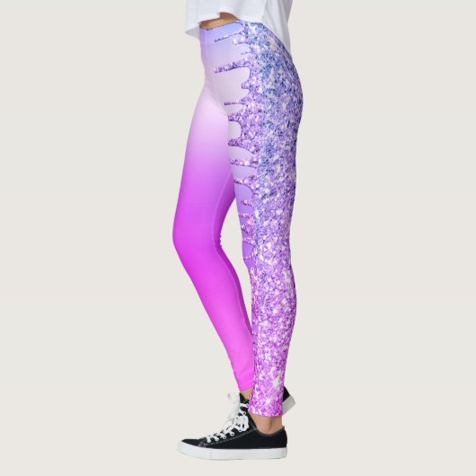Paarse Neon Glitter Sparkly Drips Party Leggings (Links)