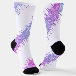 Paarse Neon Glitterdruppels Witte Sokken