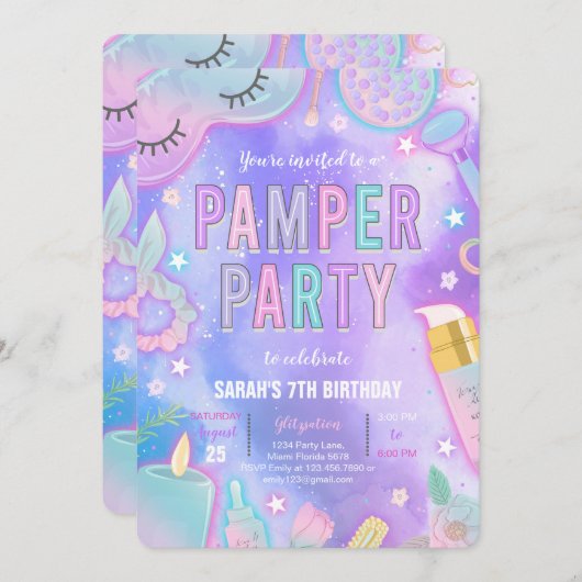 Paarse Neon Glow Pamper Spa Party Verjaardag Kaart (Voorkant / Achterkant)