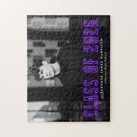 Paarse Neon Klasse van 2025 Afstuderen Foto Legpuzzel (Verticaal)