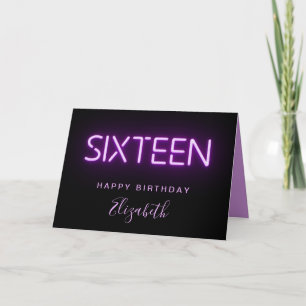 Paarse Neon Lights Gepersonaliseerd op 16e verjaar Kaart