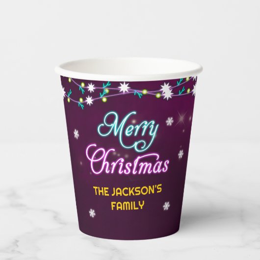 Paarse Neon Modern kerstfeest Papieren Bekers (Voorkant)