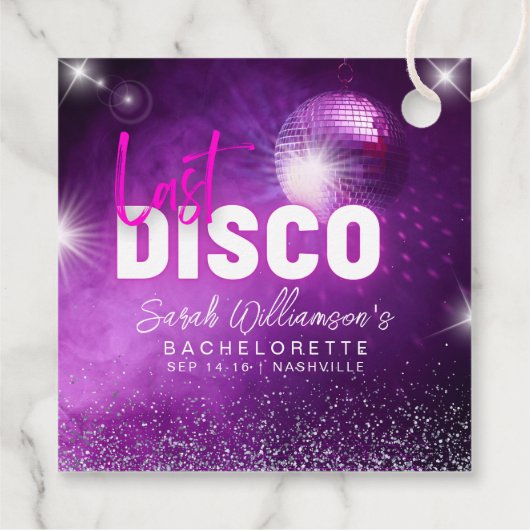 Paarse Neon Pink laatste Disco Bachelorette Bedankjes Labels (Achterkant)