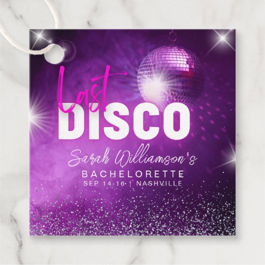 Paarse Neon Pink laatste Disco Bachelorette Bedankjes Labels (Voorkant)