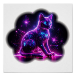 Paarse Neon Siamese Kat Met Blauwe Ogen & Steruitb Perfect Poster