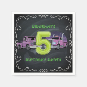 Paarse Neon Trucks 5e verjaardagsfeest Servet