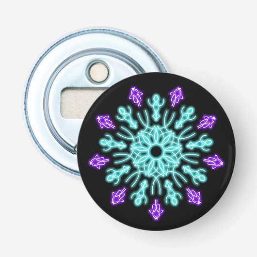 Paarse neonbloem button flesopener (Voorkant)
