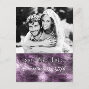 Paarse Nep Folie Glamour Chic Save The Date Foto Aankondigingskaart