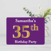 Paarse, Nep Gouden 35e Verjaardagsfeest; Aangepast Kaart (Staand voorkant)