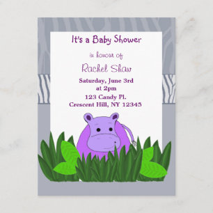 Paarse Nijlpaard Baby Shower Uitnodiging