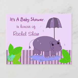 Paarse Nijlpaard Baby Shower Uitnodiging