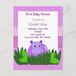 Paarse Nijlpaard Baby Shower Uitnodiging
