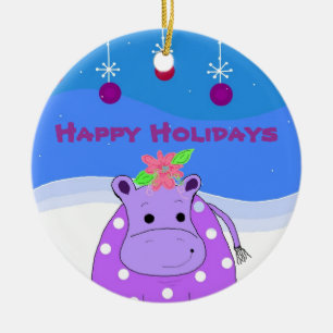 Paarse Nijlpaard en Kerstversiering Keramisch Ornament