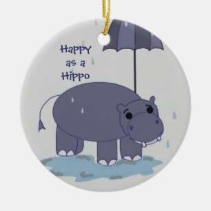 Paarse Nijlpaard met Paraplu Keramisch Ornament