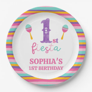 Paarse Nummer Fiesta 1e Verjaardag Papier Bord