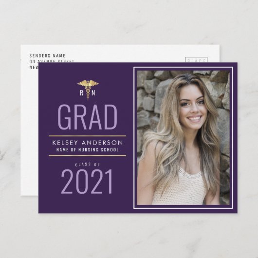 paarse Nursing School afstuderen aankondiging Briefkaart (Voorkant / Achterkant)