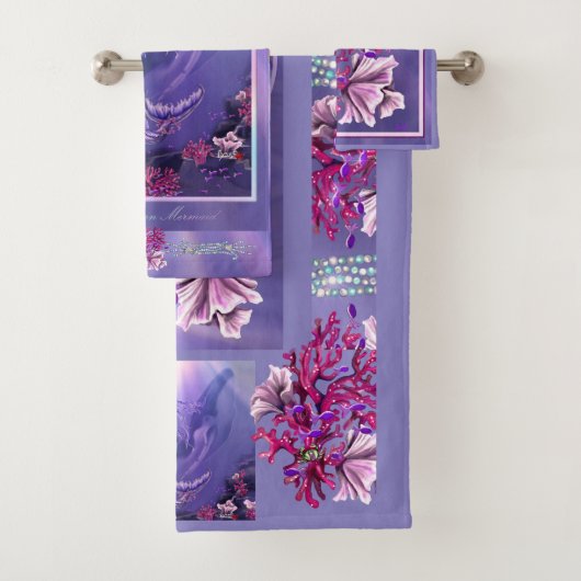 Paarse Ocean Mermaid Bad Handdoek (Insitu)