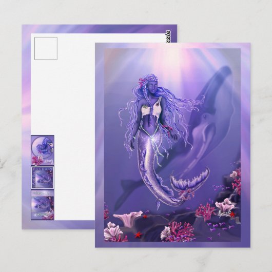 Paarse Ocean Mermaid Briefkaart (Voorkant / Achterkant)