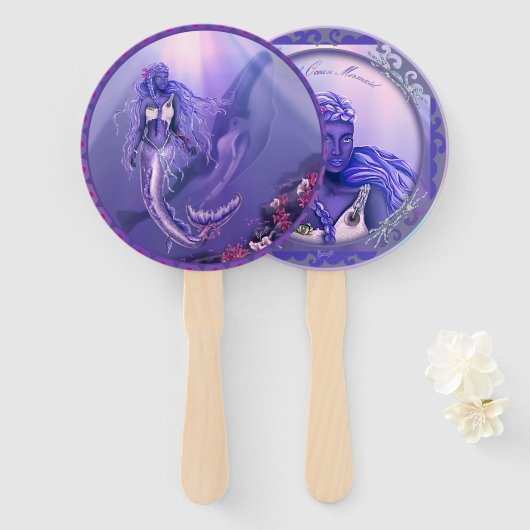 Paarse Ocean Mermaid Handwaaier (Voorkant en achterkant)