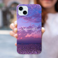 Paarse Ocean Sunset Photo Confetti Name Script