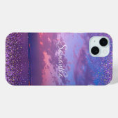 Paarse Ocean Sunset Photo Confetti Name Script Case-Mate iPhone Case (Achterkant (horizontaal))