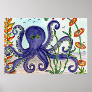 Paarse octopus poster