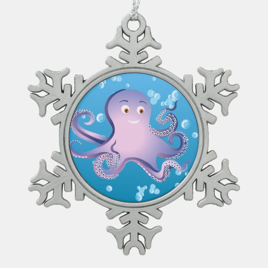 Paarse octopus tin sneeuwvlok ornament (Voorkant)