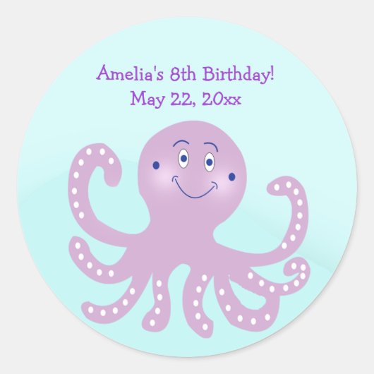Paarse Octopus Verjaardag Custom Favor Sticker (Voorkant)