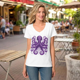 Paarse Octopus Victoriaanse Steampunk Kraken  T-shirt