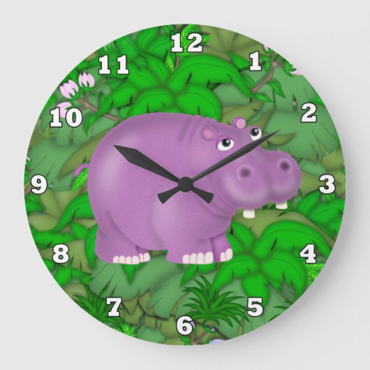 Paarse Oerwoud Hippo-klok Grote Klok (Voorkant)