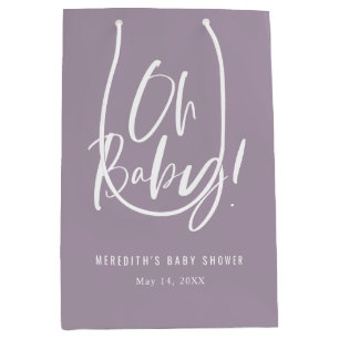 Paarse Oh Baby eenvoudige kalligrafie Baby shower Medium Cadeauzakje