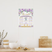 Paarse Olifant 1e verjaardag mijlpaal geboorte sta Poster (Keuken)