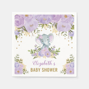  Paarse olifant Baby Girl Waterverf Floral Servet