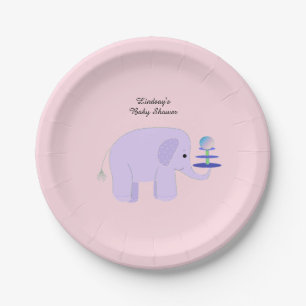 Paarse Olifant Baby Shower Papieren Bordje