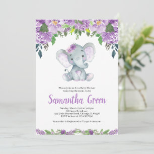 Paarse Olifant Baby Shower Uitnodiging