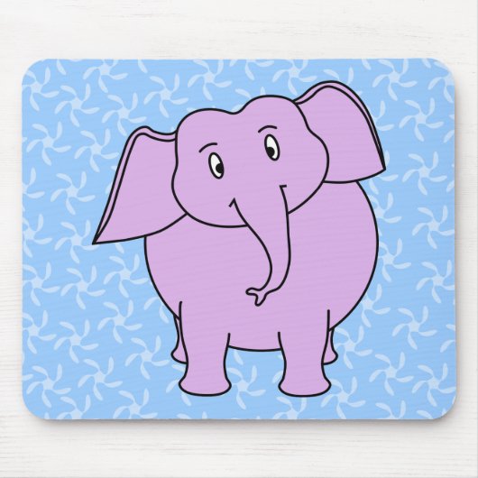 Paarse olifant Cartoon. Blauwe Floral achtergrond. Muismat (Voorkant)