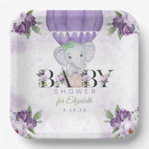 Paarse olifant heteluchtballon Baby shower Papieren Bordje
