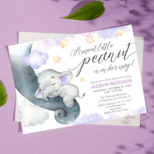 Paarse olifant lieve kleine pinda baby shower kaart