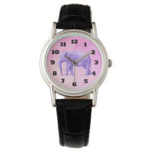 Paarse olifant voor droomroze Waterverven Horloge