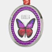 Paarse Ombre Butterfly Polka Dot gepersonaliseerd Metalen Ornament (Links)