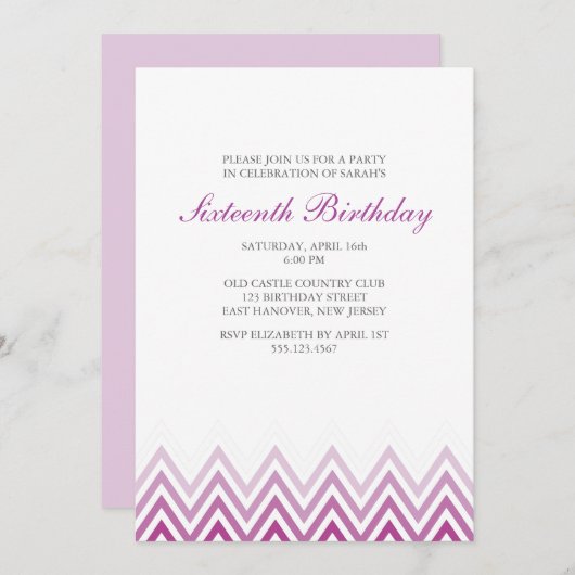 Paarse Ombre Chevrons Birthday Kaart (Voorkant / Achterkant)