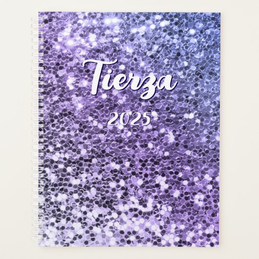 Paarse Ombre Chunky Glitter gepersonaliseerd Planner (Voorkant)
