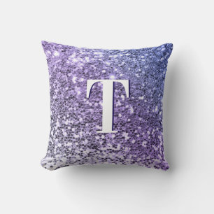 Paarse Ombre Chunky Glitter Monogram Kussen