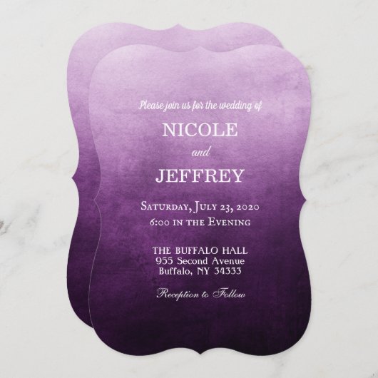 Paarse Ombre Elegant Uitnodiging voor aangepaste b (Voorkant / Achterkant)