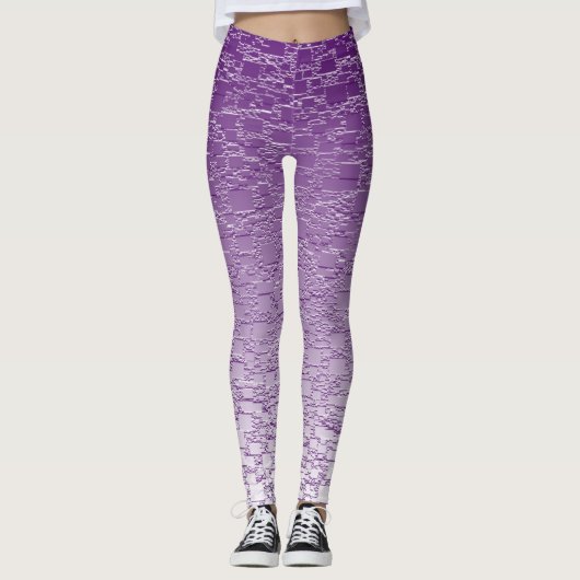 Paarse Ombre Geometric Shapes Mini Tegel Fade Leggings (Voorkant)