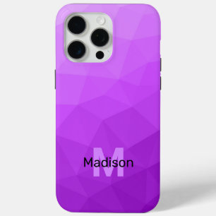 Paarse ombre geometrisch maaspatroon Monogram iPhone 15 Pro Max Hoesje