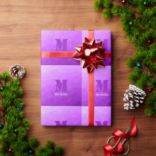 Paarse ombre geometrische mesh patroon Monogram Cadeaupapier