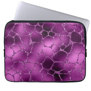 Paarse Ombre Glam Glitter Giraffe Spots Patroon Laptop Sleeve