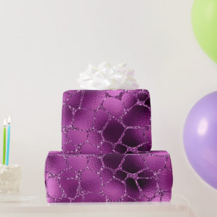 Paarse Ombre Glam Glitter Giraffe Vlekken Cadeaupapier
